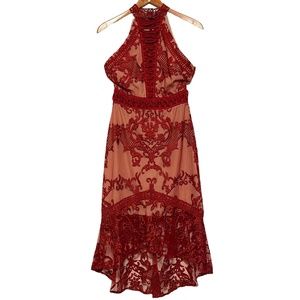 True Decadence Asos Lace‎ Halter Peplum Hi-Lo Hem Pencil Dress in Berry Size 8